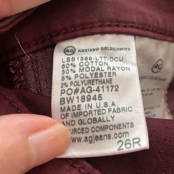Ag Adriano Goldschmied Women’s Burgundy Skinny Jeans Size 26R - Picture 8 of 8